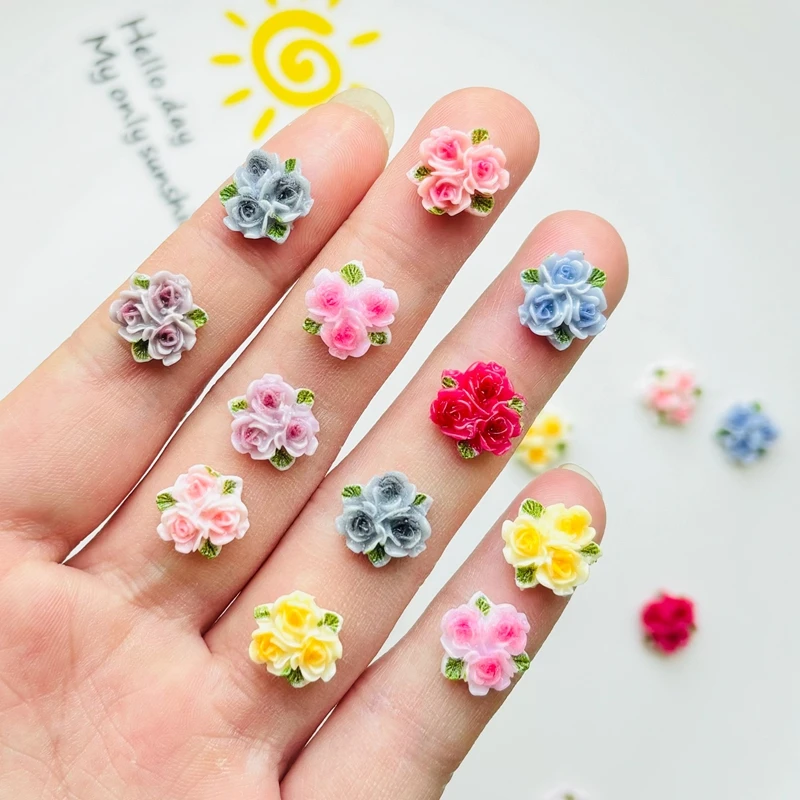 

50 Pcs New Cute Mini Resin Mixed Color Three Peach Blossoms Flatback Ornament Jewelry Making Manicure Hairwear Accessories