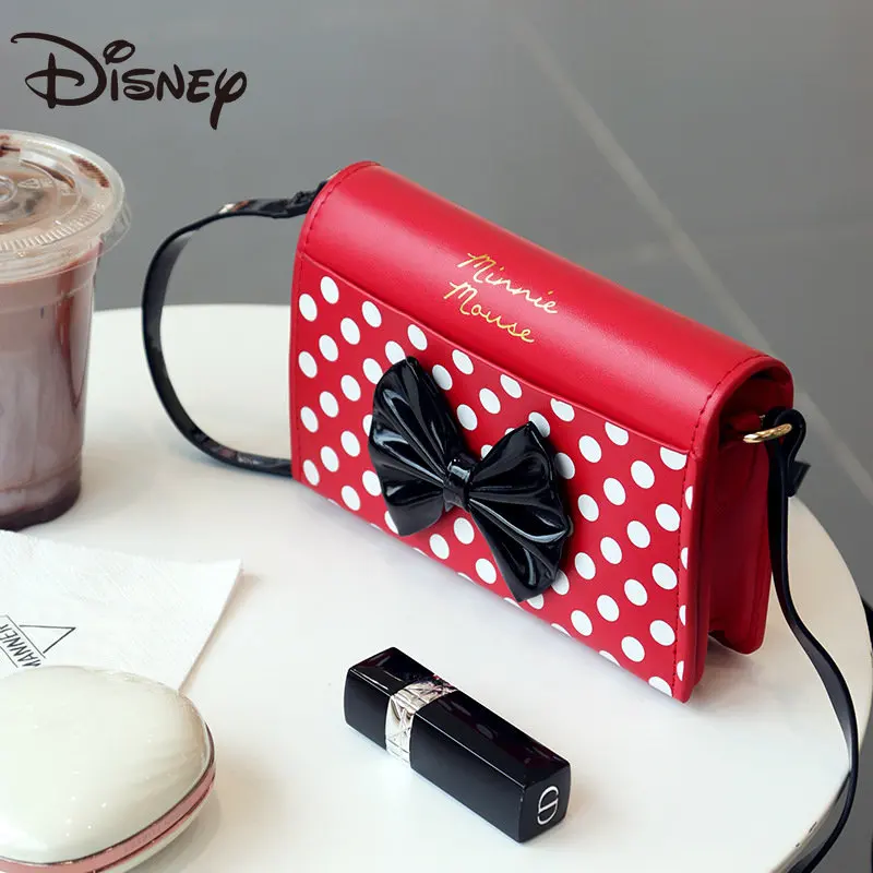 

MINISO Authentic Disney 2023 PU Leather Fashion Bag Female Mickey Bow Niche Design Ladies Shoulder Messenger Bag