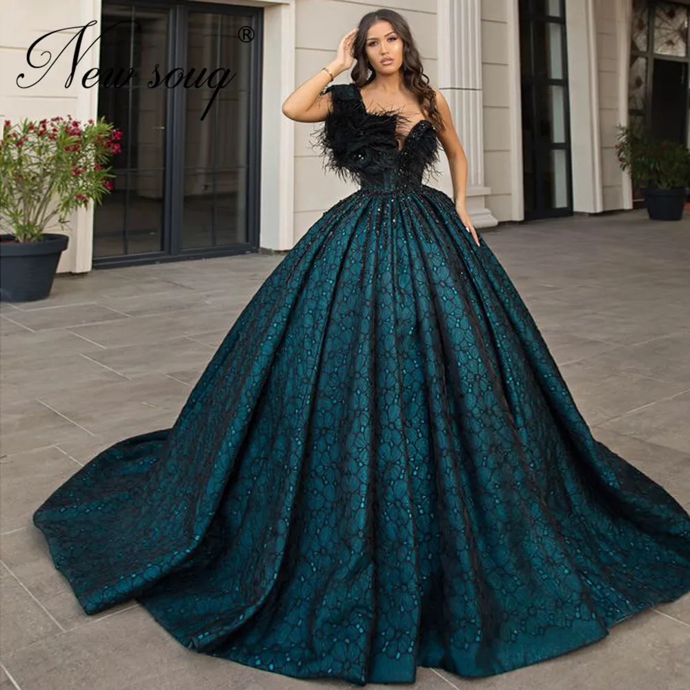 

Customized Formal Navy Blue Ball Gown Evening Dresses 2022 Dubai Arabic One Shoulder Beads Prom Gowns Sparkly Graduation Dress