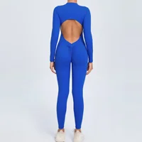 Sports Jumpsuit Woman Gym One Pieces Fitness Overalls Long Jumpsuits Summer Sexy Clothes for Women Long Sleeves Sportswear Blue