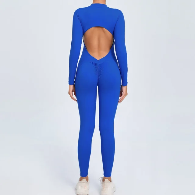 Sports Jumpsuit Woman Gym One Pieces Fitness Overalls Long Jumpsuits Summer Sexy Clothes for Women Long Sleeves Sportswear Blue