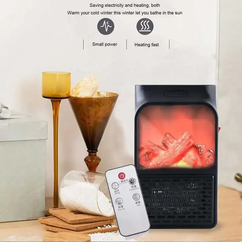 Flame Heater Mini 1000W Ceramic Fireplace Heater - Silent & Portable