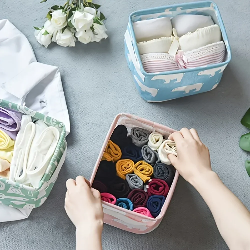 1pc Cotton Linen Fabric Waterproof Desktop Sundries Basket Storage Box Cosmetic Toy Organizer Underwear Socks Clothes Storagebag 2