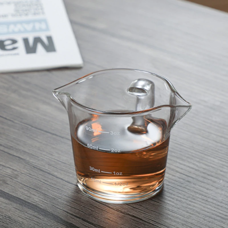 Description Picture 6 of itemFOME 70/90/150ml Glass Espresso Measuring Cup With Handle Double Mouth Milk Jug Coffee Supplies Clear Kitchen Measure Mug