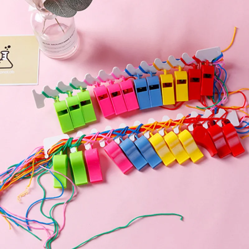 24pcs Sporting Goods Plastic Whistle Colorful Cheer Referee Whistle Fan