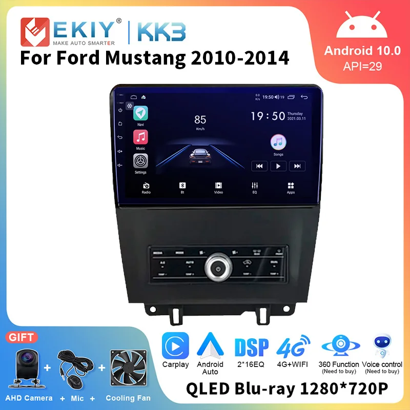 EKIY QLED Автомагнитола Android 10 для Ford Mustang 2010-2014 мультимедийный GPS-навигатор Аудио