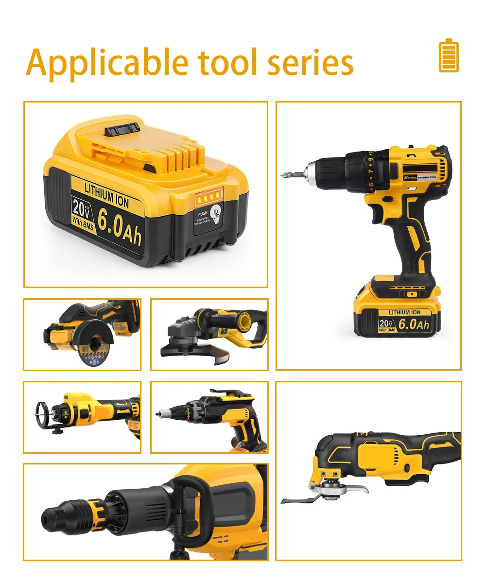 Camason Batterie für Dewalt 18V 20V Elektro werkzeuge wiederauf lad bares Elektro werkzeug Zubehör Lithium batterien ersetzen dcb200 dcb184 – Detail 7