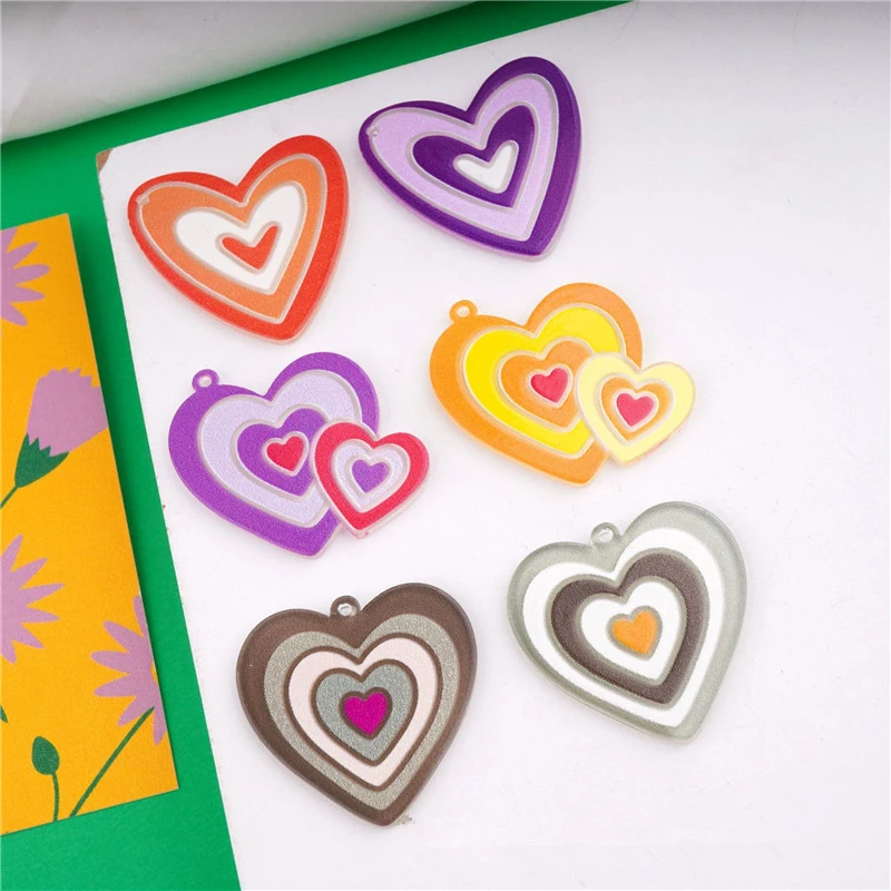 

New style 50pcs/lot cartoon pattern print geoemtry hearts shape acrylic beads diy jewelry earring/garment accessory