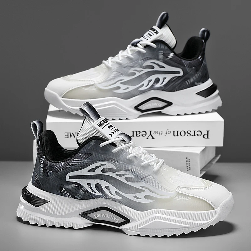 Men's Lace-Up Gradient Color Casual Sneakers, Comfortable and Stylish Thick-Soled Shoes Suitable for Outdoor Walking, Jogging, and Camping, Versatile Casual Wear, Lightweight and Durable Design, Suitable for Men, Suitable for Gym and Outdoor Activities