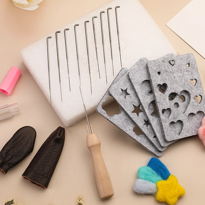 Wool Felting Kit Needle Felt Kit LMDZ Needle Felting Starter Kit Wool Felt Mold Needle Felting With Handle for DIY Craft Stencil Applique Handicraft Shaping