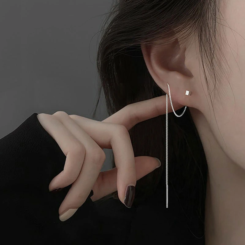 Simple Style Box Chain Tassel Drop Earrings For Women Long Dangle Earring Piercing Line Accessories Thin Mini Trendy Ear Jewelry