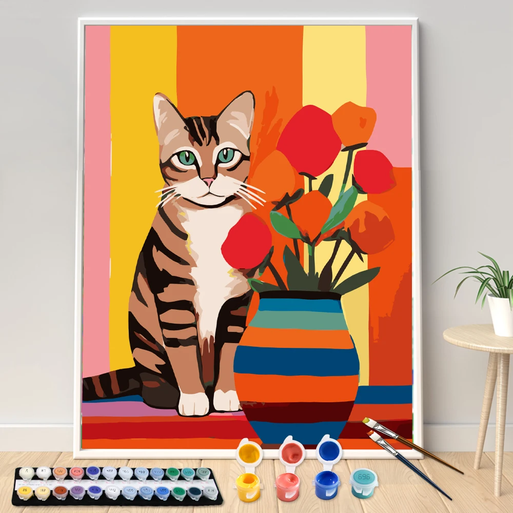 DIY Acrylic Painting by Numbers for Adults Colorful Cats and Vases, Oil Kit Acrylic  Paint Canvas Artwork Art Gift Home Decoratio - AliExpress