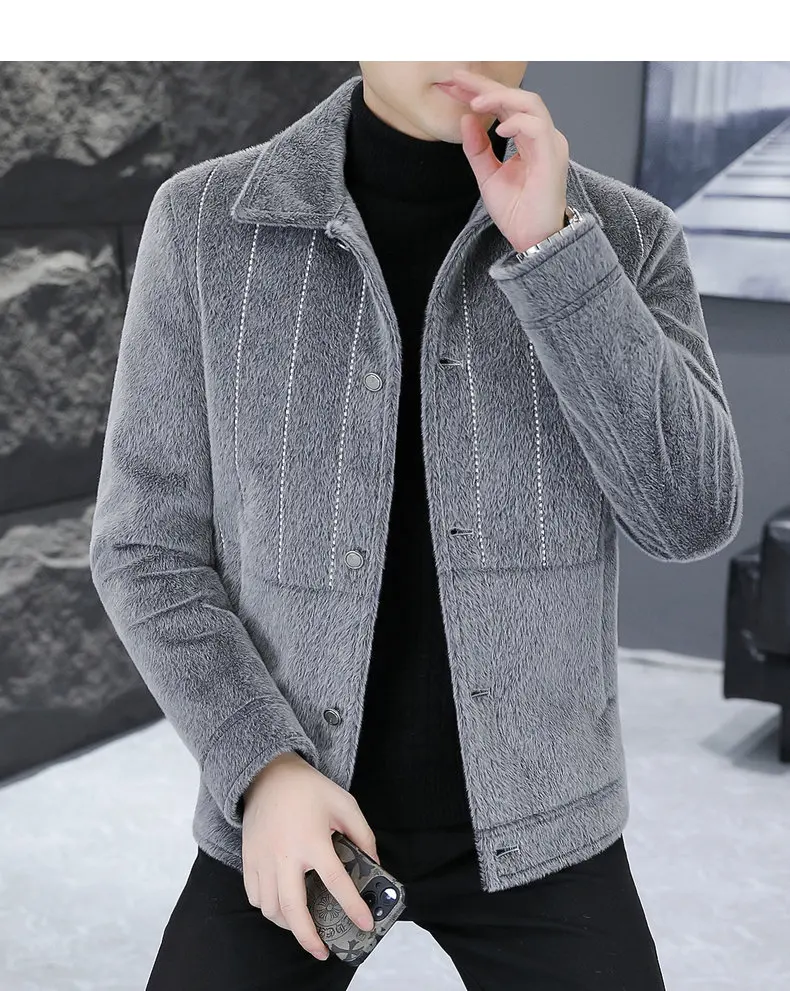 Mode Kurze Stil Fleece Liner Woolen Mäntel 2025, Winter männer Casual Plüsch Jacke Jugend Streetwear Slim Fit Top Parka kleidung – Detail 13