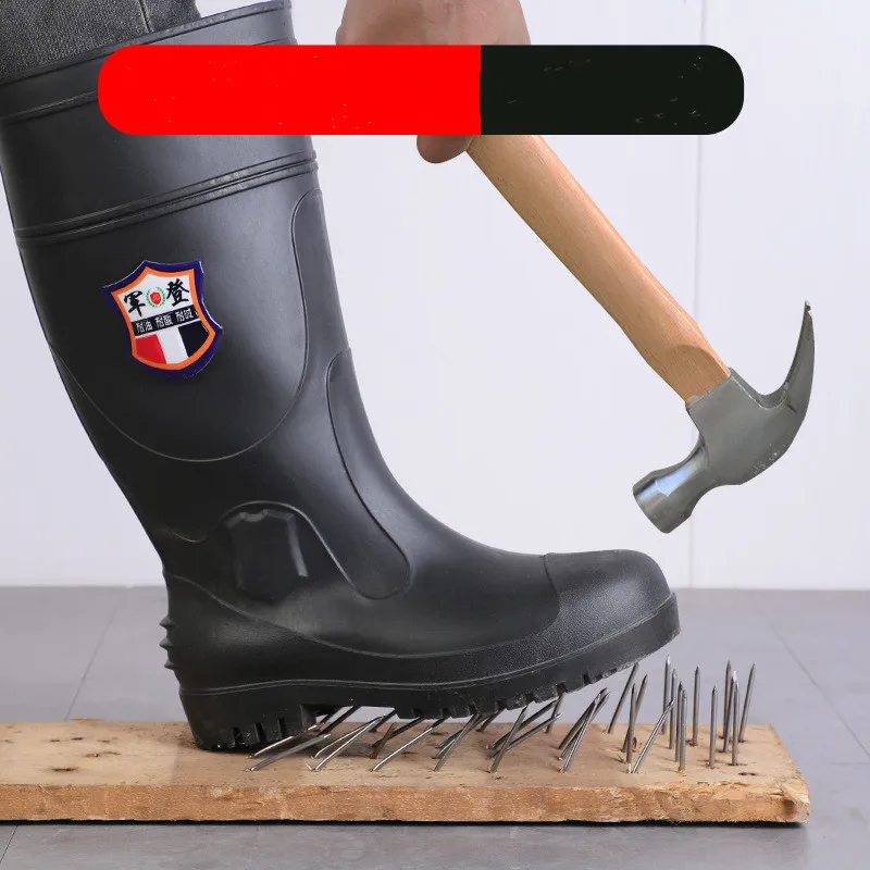 Labor Protection Rain Boots Steel Head and Bottom Anti-smashing, Anti-stab, Medium-tube, High-tube, Fishing, Rescue, Fire Shoes