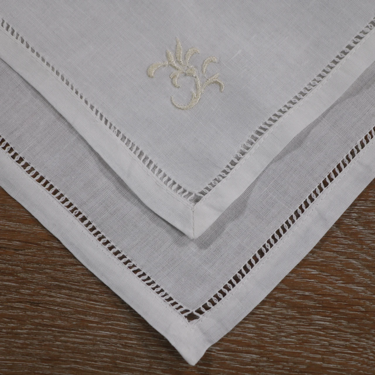 18 x 18 Ivory Linen Hemstitched Dinner Napkins- Set of 4 Ladder Hem Stitch Cloth Napkin