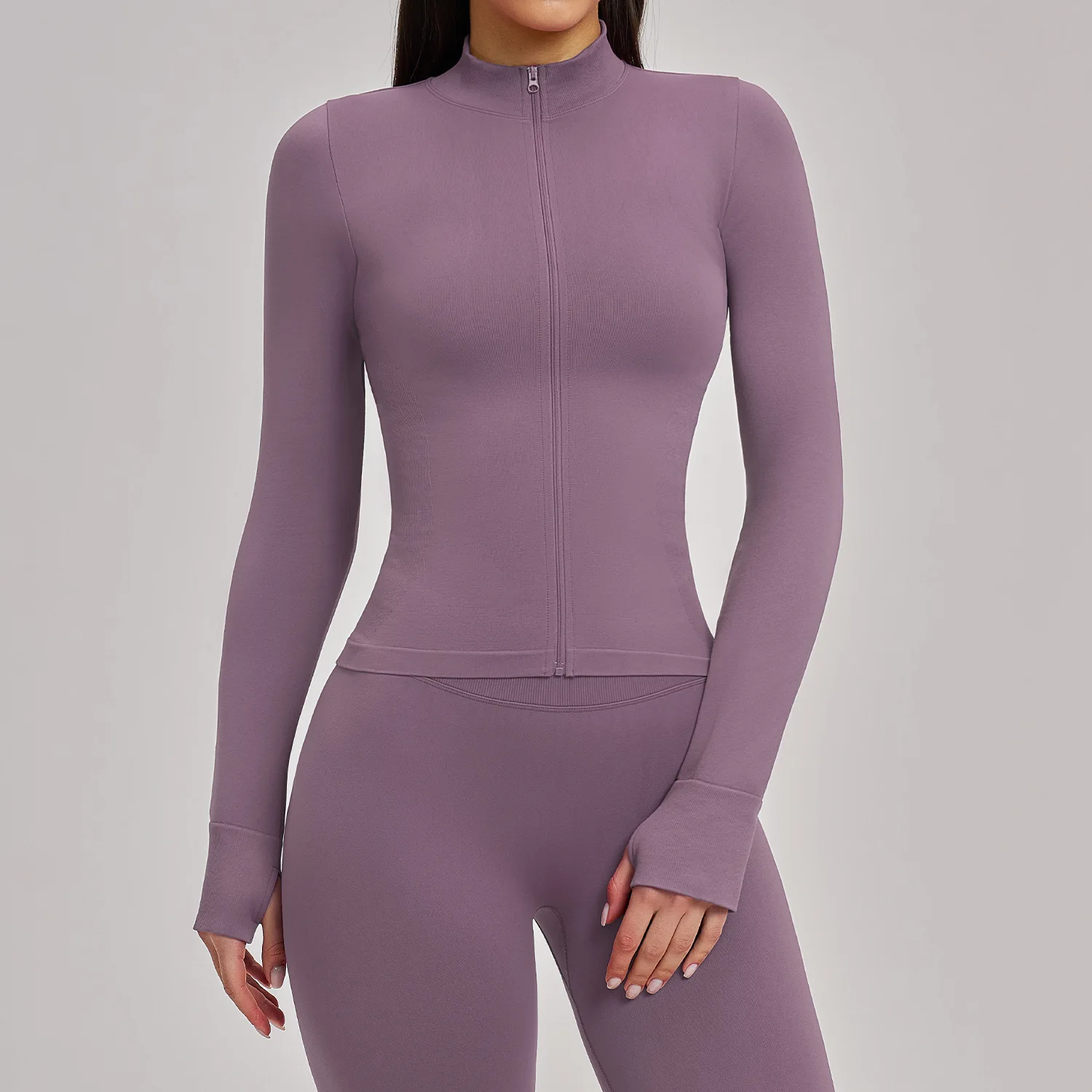 심리스 아웃도어 스포츠 긴팔 여성 요가복 지퍼 가디건 스탠드업 칼라 재킷 러닝 티셔츠 피트니스 재킷 탑