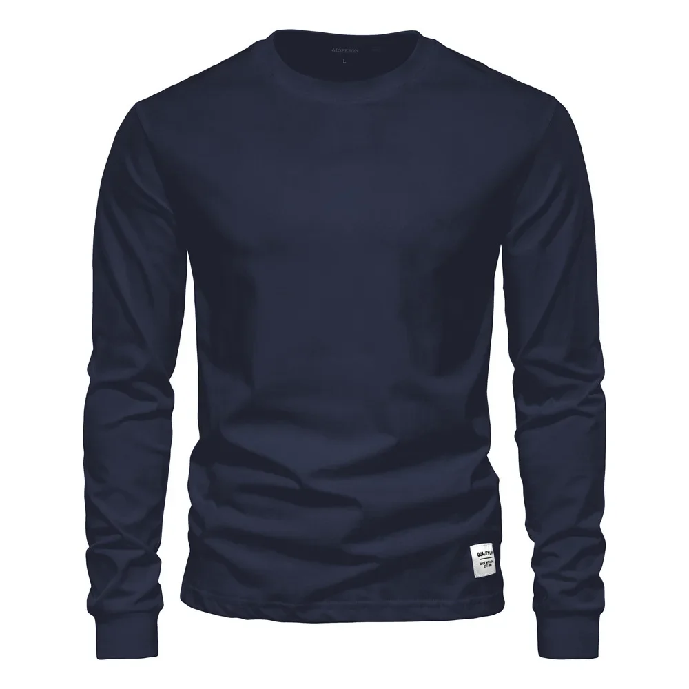 Casual Pure Cotton Long Sleeve Men's T-shirt stitching detail