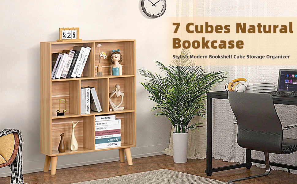 LEYAOYAO Wooden 7 Cube Book Shelf