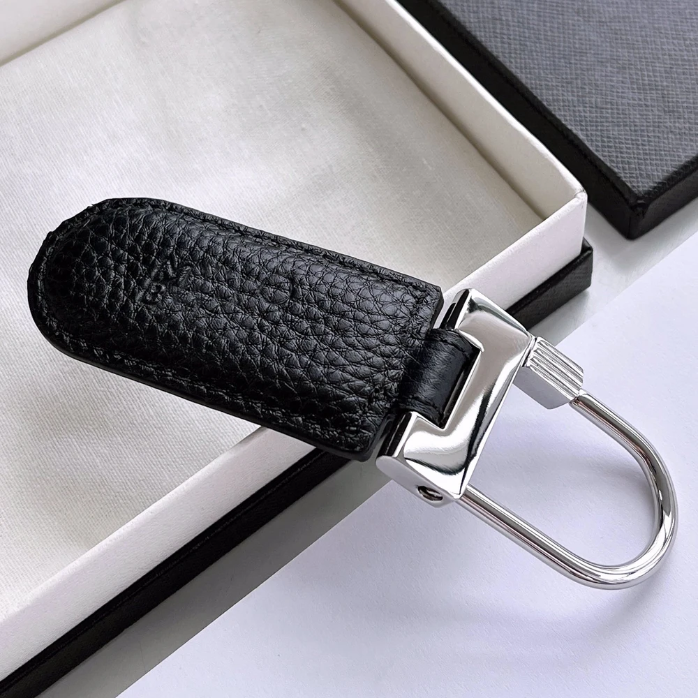 PJS Luxury MB Blue Black Cross & Lychee Patterns Leather Key Chain 316 Stainless Steel U-shaped Ring Classic Keychain With Box