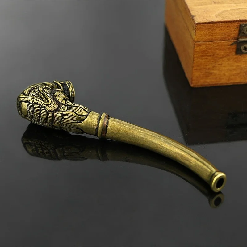Antique Brass Smoking Pipe Bent Tobacco Tube Handmade Vintage Copper Cigarette Container Filter Home Desk Decorations Ornaments tobacco pipe tobacco smoking accessories herb smoking pipe smoking pipe tobacco grinder