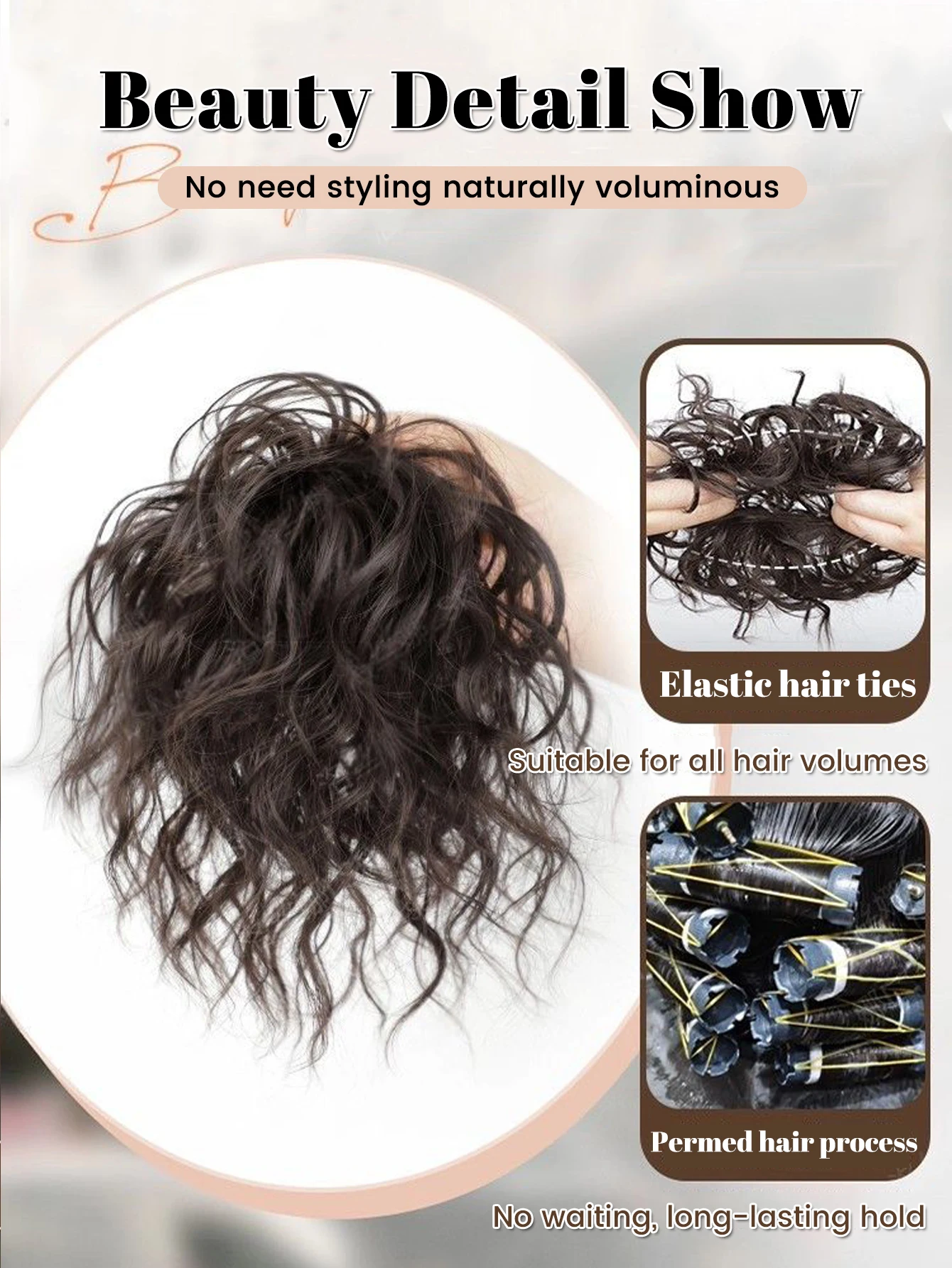 Synthetic Curly Hair Bun Wig for Women Daily Party Use