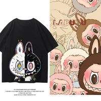 Men Casual Cute Tide Wear Tops Labubu Cartoon T-Shirts Short Sleeve Lovers Women High Quality Pure Cotton Kids Girls Clothes Tee 1