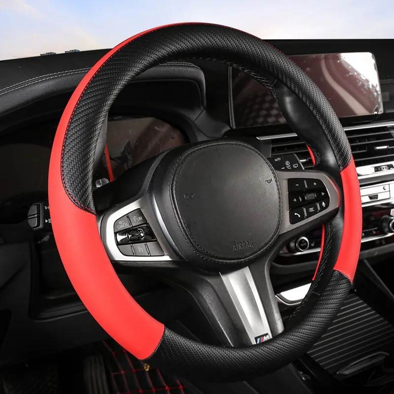 

For 38CM Universal Steering Wheel Cover Fashion Splicing Carbon Fiber Non-Slip Car Steering Wheel Cover Sport Steering Wheel