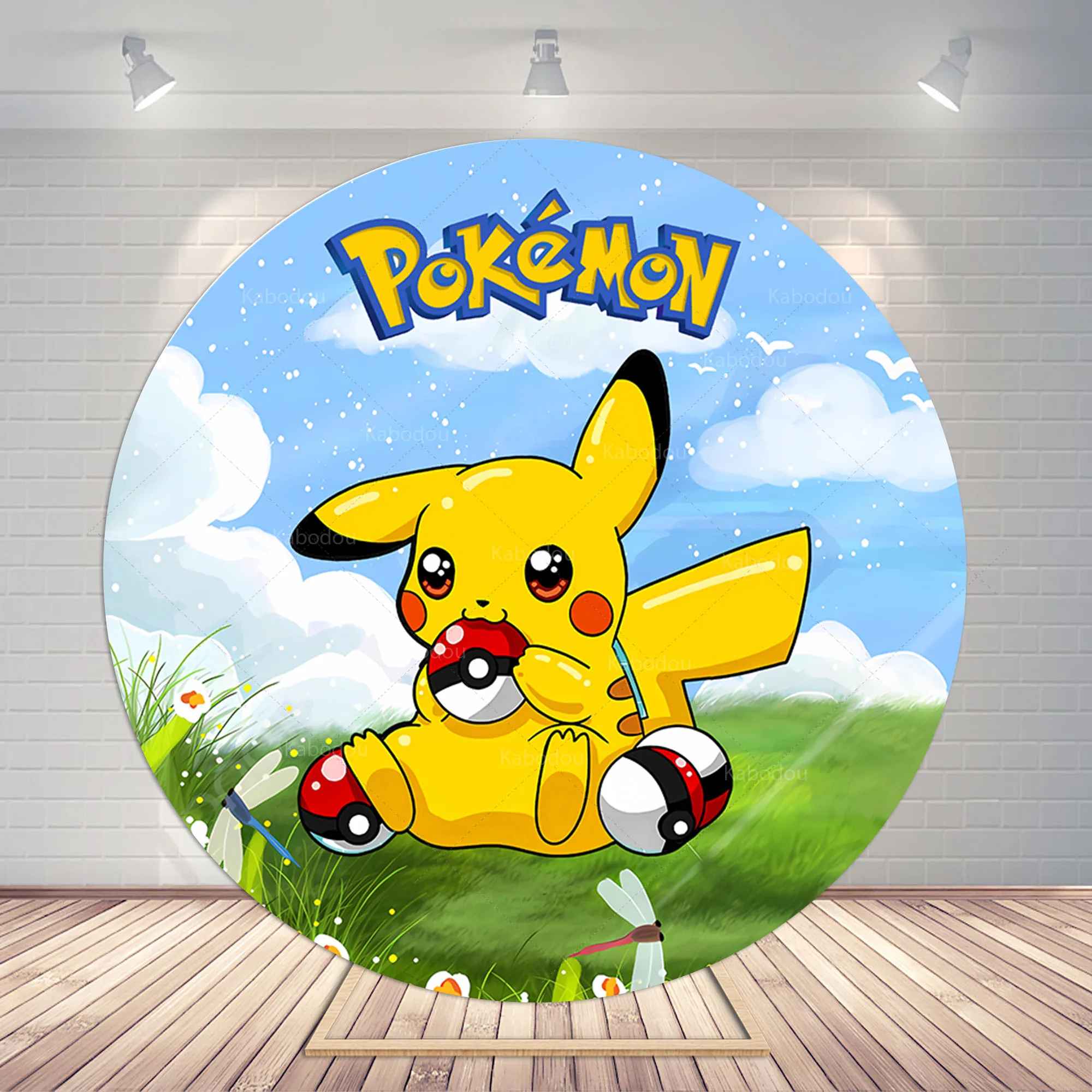 Pokemon Pikachu Partido Backdrops Rodada Capa Kid 1 ° Aniversário Fundo Céu  Azul Branco Nuvens Decoração Cilindro Photo Studio Banner - AliExpress