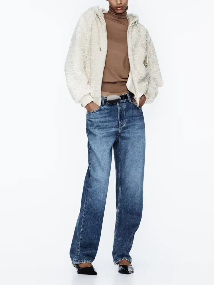 

Autumn new women's fashion in Europe and the United States leisure with the trend of zip hooded fleece jacket jacket