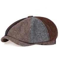 Stylish Mens Classic Vintage Herringbone Newsboy Beret Hat with Flat Brim for Winter Retro Look Hooded hair dryer Bonnet silk 1