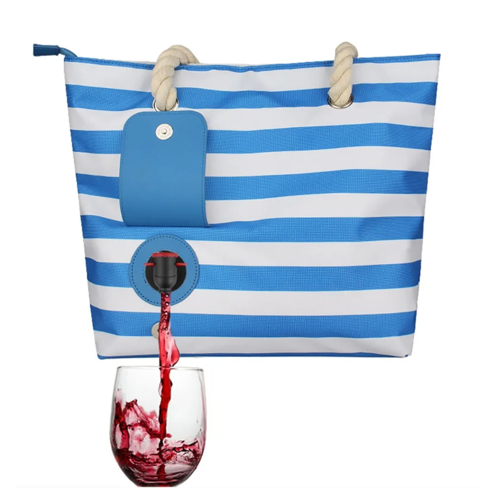 Canvas Wine Dispenser Tote Bag Aluminum Foil Lining Wear-resistant Thermal Insulation Wine Bag Large Capacity Beach