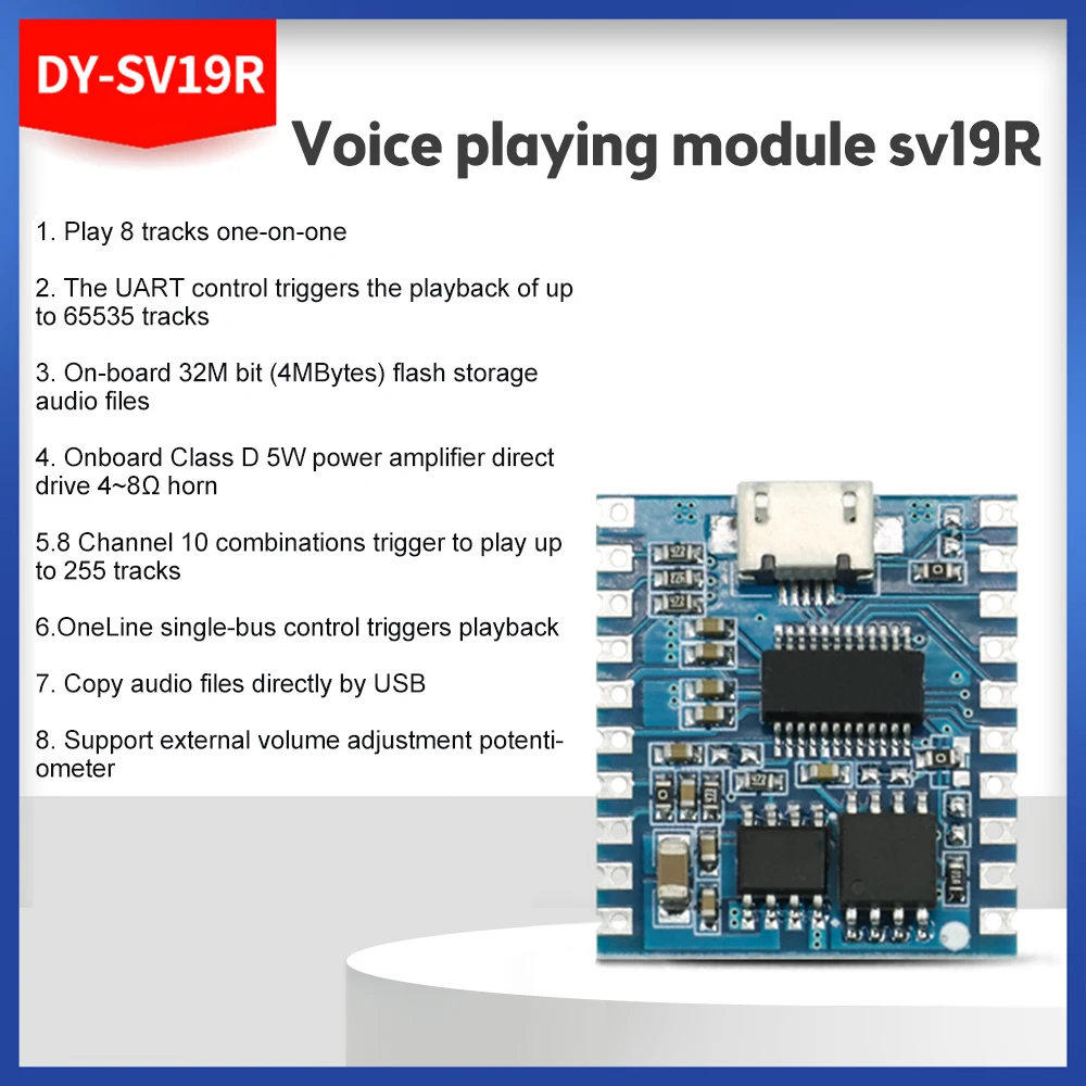 DY-SV19R DY-SV19T Sprachwiedergabemodul MP3 WAV Decod 32Bit 32GB IO Trigger UART Steuerung Speicher Audio USB Flash Speicher TF Karte – Detail 14
