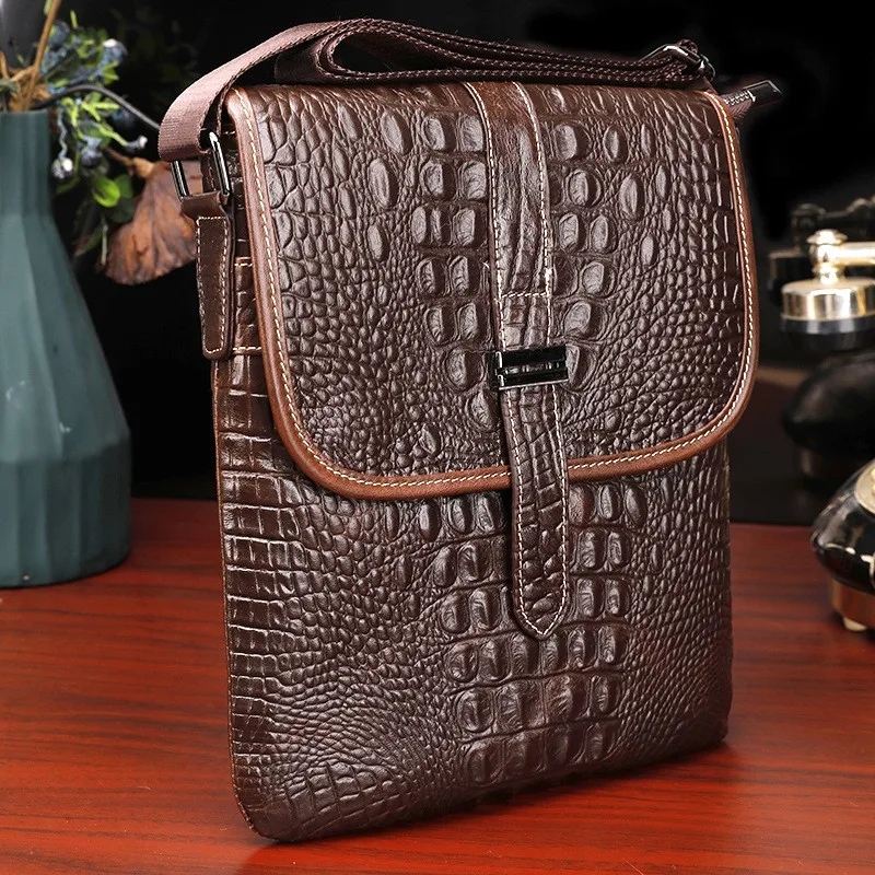 Male Crocodile Pattern Messenger Bags Genuine Leather Briefcase Fashion Designer Handbag Business Shoulder Ipad PC Storage Pack