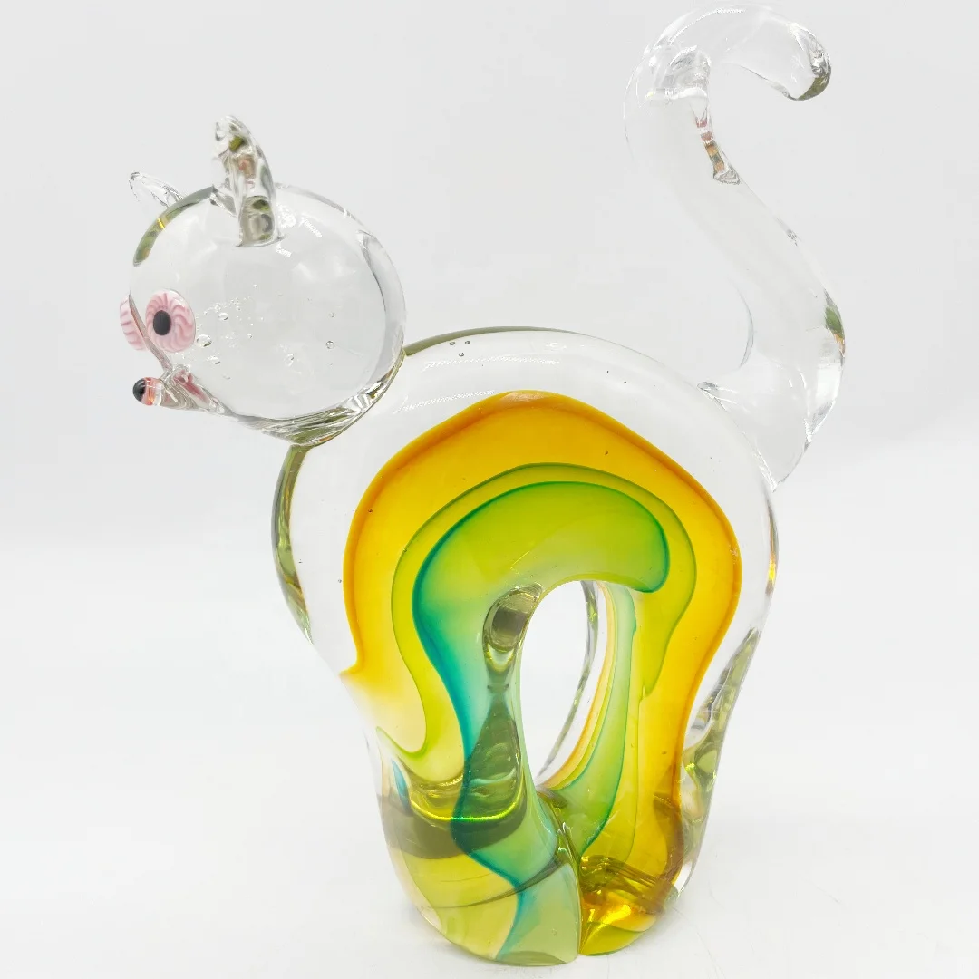 

Exquisite Tea-Green Handmade Murano Art Glass Cat Handicraft for Gifts
