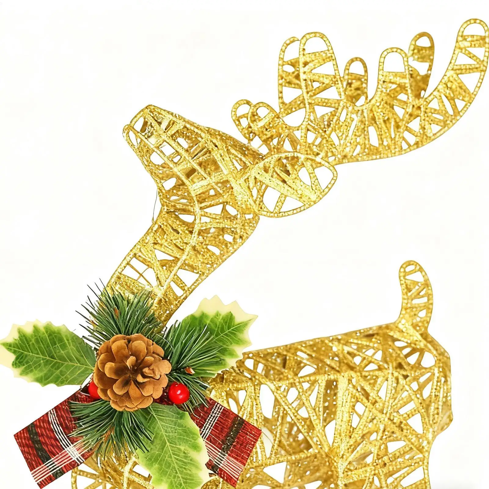 Christmas Reindeer Figurines Festive Lighted Metal Ornament Elegant Indoor Holiday Decor For Festival Family Living-Room Outdoor