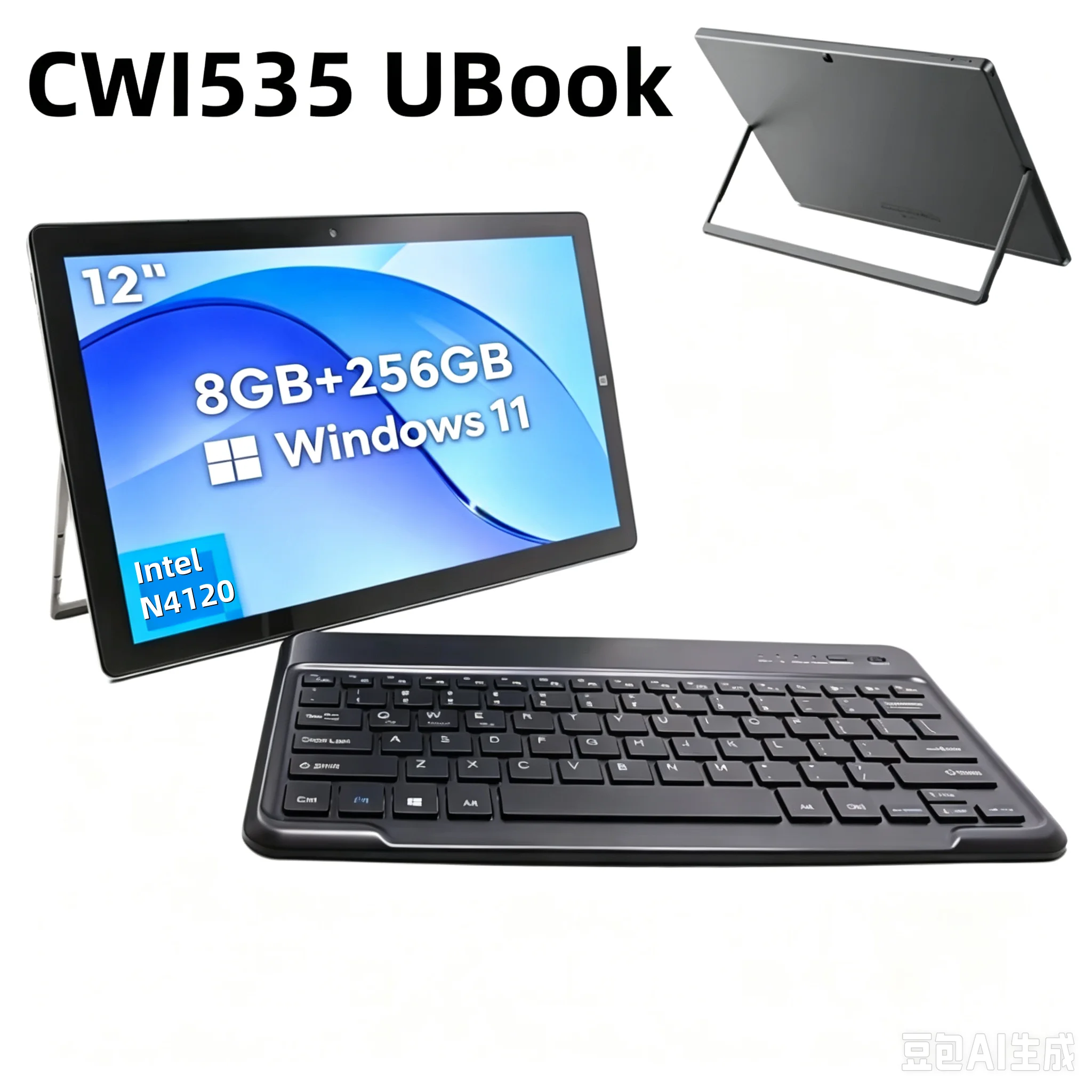 Tablette T10 Intel Celeron N4120 avec écran LCD 12 pouces, Windows 11, LPDDR3 8 Go de RAM, 256 Go de SSD ROM, 2160*1440 IPS, double caméra, 1 x USB-A 1