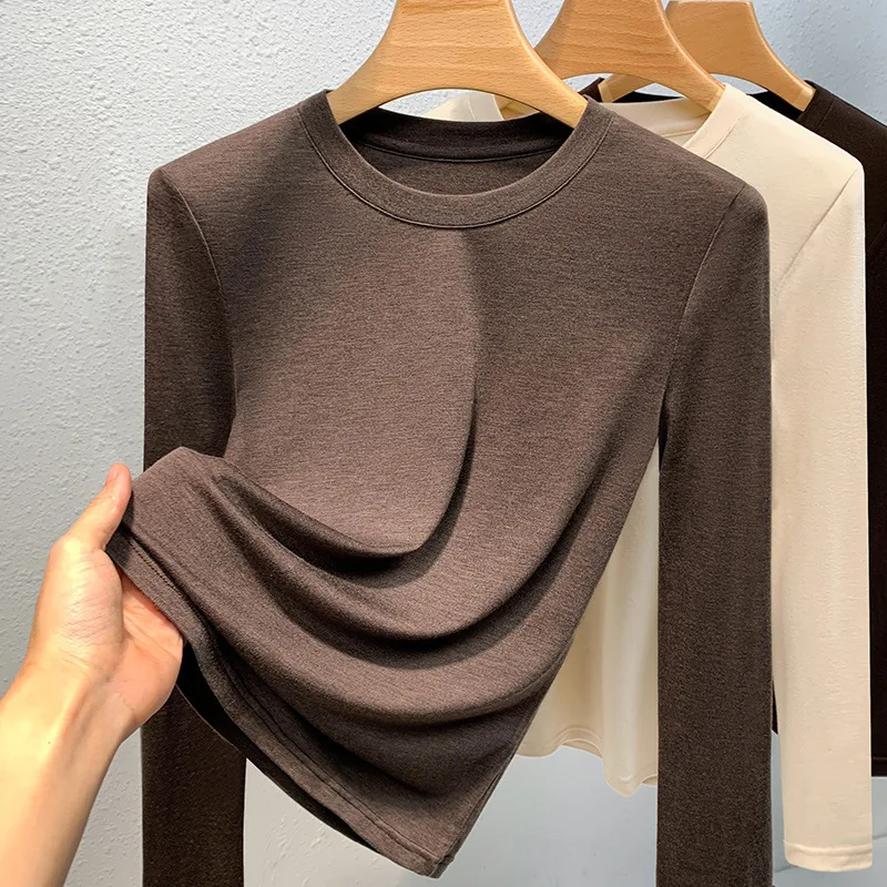 

HIgh Quality 2024 Women Tops Winter Autumn Pure Color T- Shirt Female Clothing Sexy Crop Top Clothes Casual Blouse Y2k Girl
