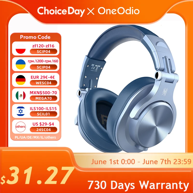 

Oneodio A70 Bluetooth Wireless Headphones Over Ear 72 Hrs Hi-Res Audio Type C Bluetooth Headset For Phone PC Sports