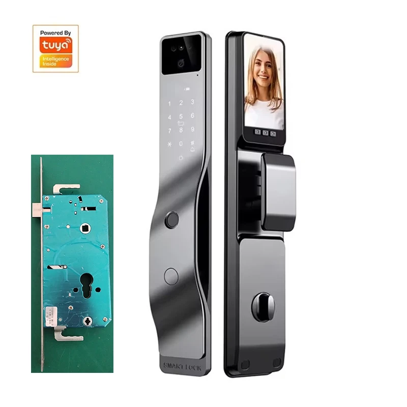 Face Fingerprint Recognition Smart Home Lock built-in Wifi intercom between Tuya App and vistor outside Digital door Lock