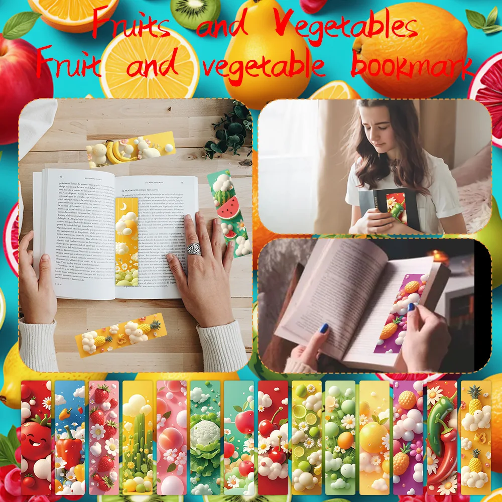 24 Sheets Fruit Vegetable Stickers Ins Cartoon Paper Stickers for Journal Scrapbooking DIY Decorative Bookmarks for Planner