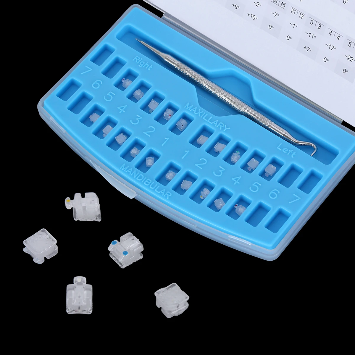 AZDENT Zahnspange, kieferorthopädische Zahnspange, selbstligierendes Keramikmaterial, durchscheinend, klar, Roth/MBT 0,022 Haken 3-4-5 mit Werkzeug – Detail 11