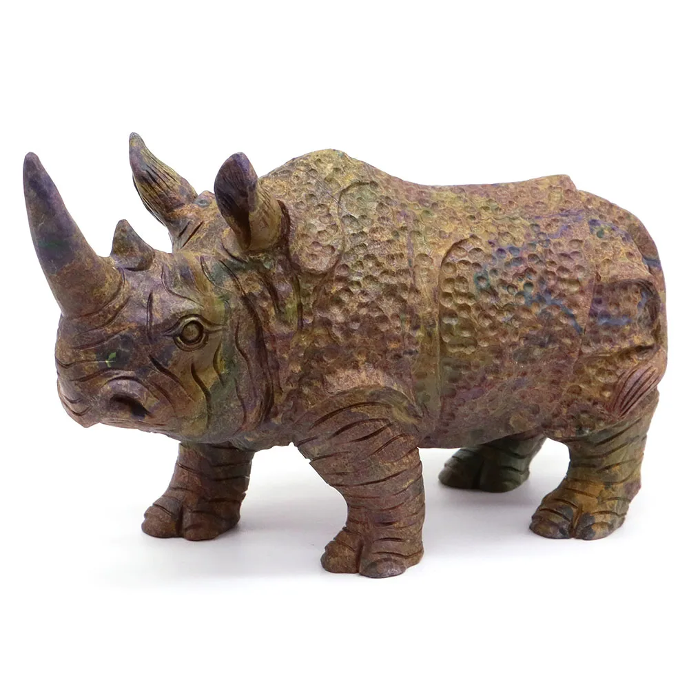 

6" Rhinoceros Statue Natural Reiki Healing Gemstone Africa Green Jade Crystal Hand Carved Stone Rhino Figurine Crafts Home Decor