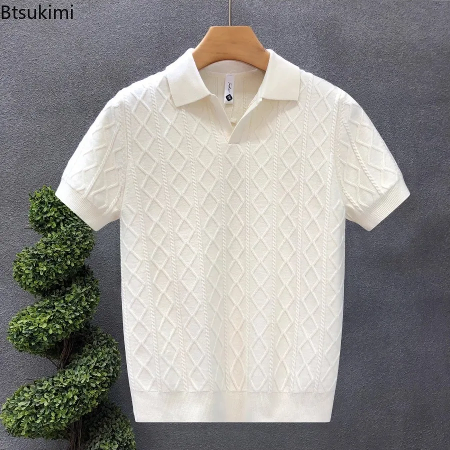 Maglioni Stile Polo per Uomo, Nuova Collezione Estiva, Slim Fit, Manica Corta, T-shirt Casual Business, Maglieria Maschile con Colletto Rovesciato - immagine 5
