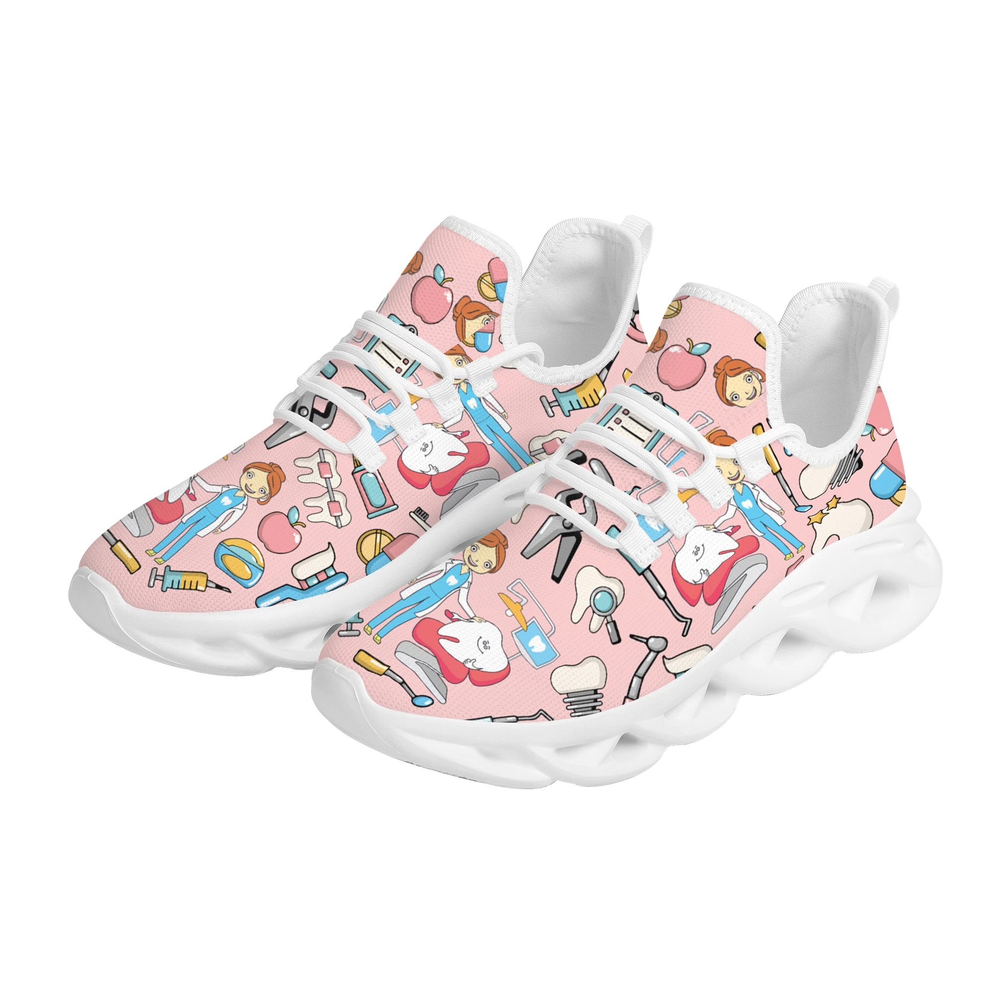 Comfortable Light Women Nursing Shoes Cartoon Dental Equipment Design Mesh Sneakers New Wild Street Trend Lace-up Casual Shoes