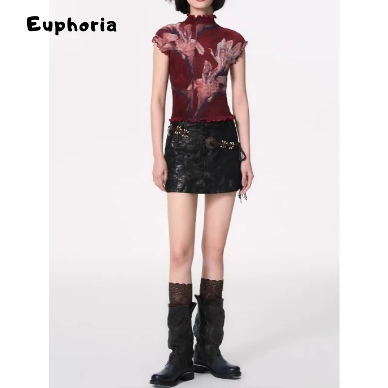 Euphoria Japanese Style Y2k Gyaru Print Graphic T-Shirts Coquette Tees Stretchy Short Sleeve Crop Tops 2000s Core Kawaii Summer 5