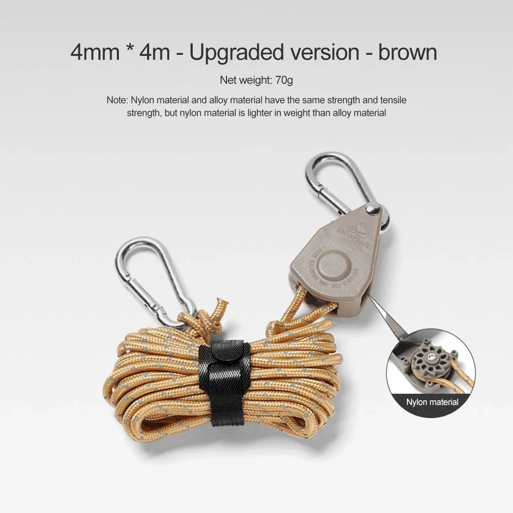 1.6/4M Camping Rope Tent Adjustable Rope Fastener Fixed Buckle Pulley Tensioner Ratchet Hangers Lights Camping Awning Wind Rope