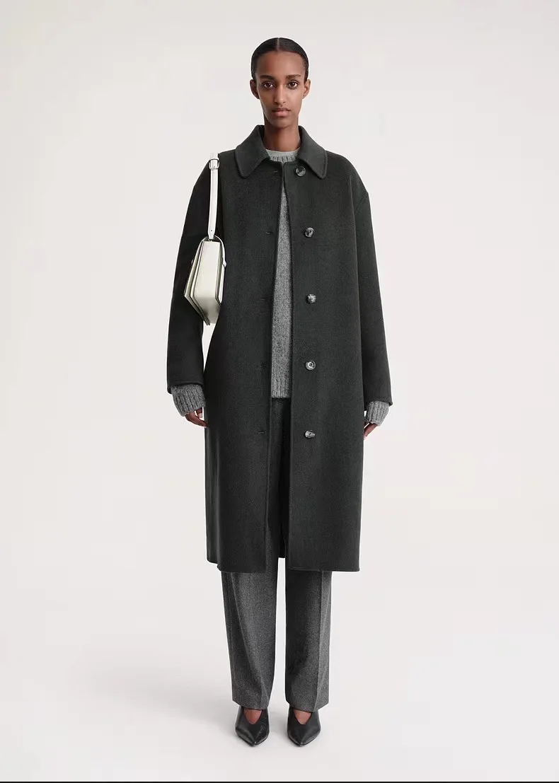 

Totem* Winter Women Coat Jacket Gray Color Full Sleeves Oversize Casual Plus Size Single Breasted Mid-Calf Straight Shape