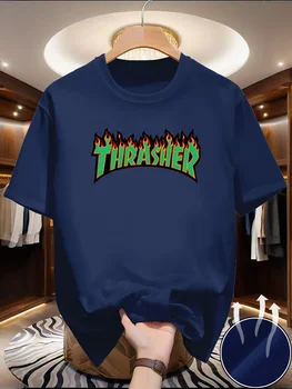 T-shirt estiva da uomo con stampa, girocollo, maniche corte, tessuto leggero e traspirante, lavabile in lavatrice
