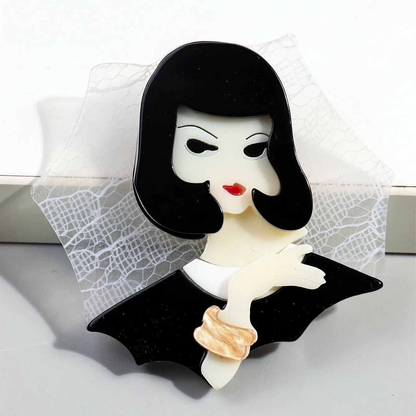 Black Hair Clothes Acrylic Brooches for Women Chic Resin Figure Lapel ...