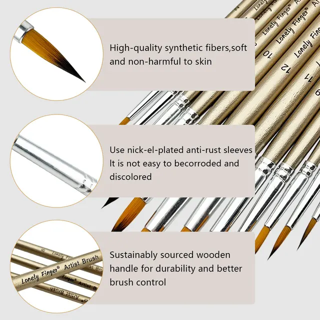 Round Artist Paint Brush Set 4